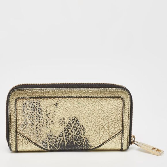 Burberry Gold/Black Textured Leather Zip Around Continental Wallet - Picture 1 of 4